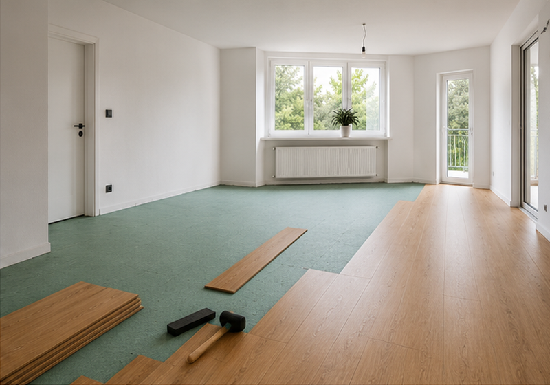 Vinylboden während der Verlegung im Wohnraum